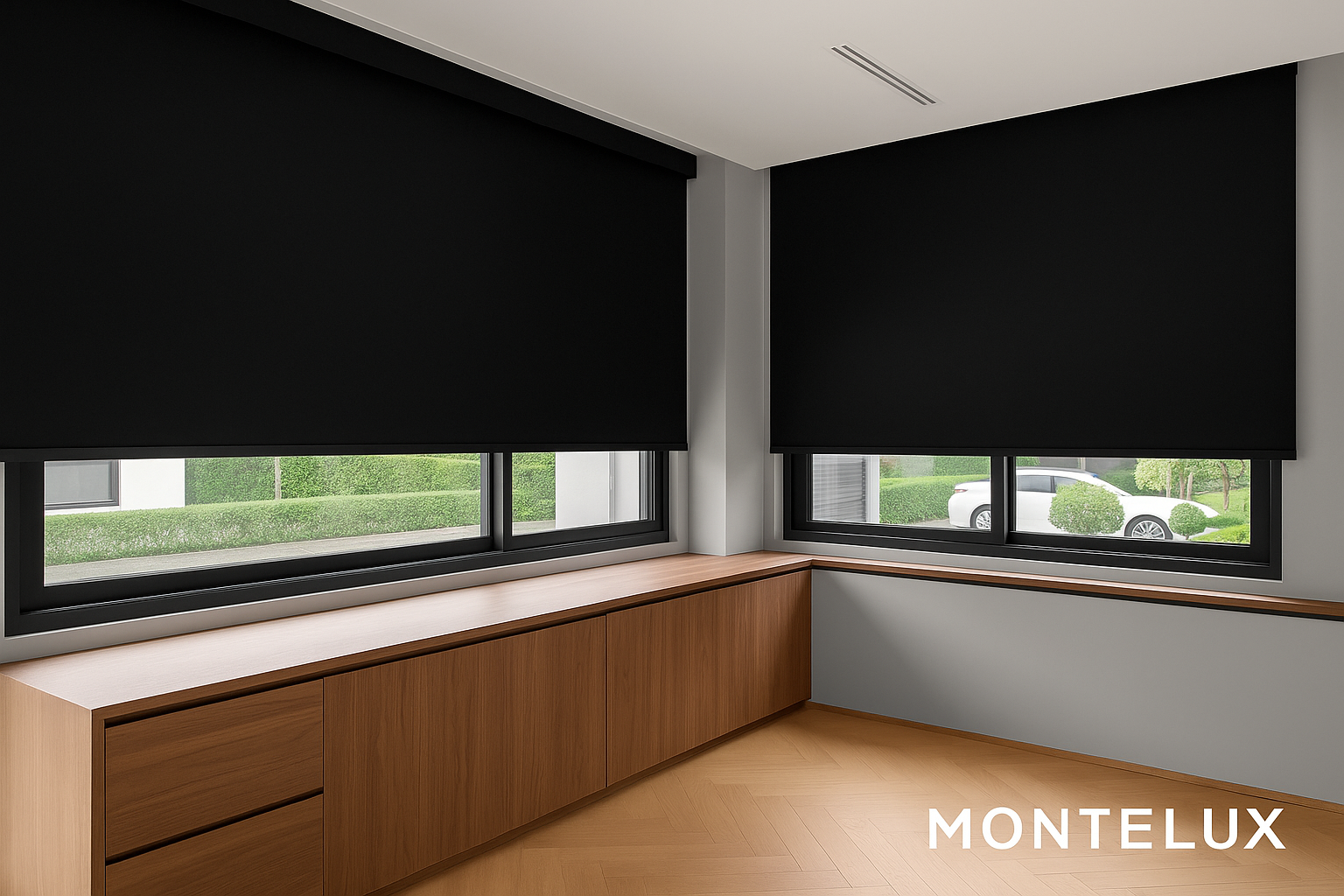 Cortina roller blackout en un dormitorio para oscuridad total en Talca